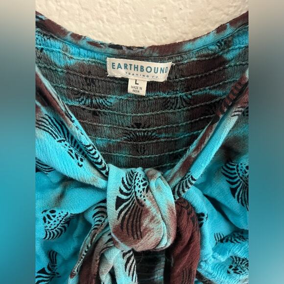 Earthbound Tie Front Boho Crop Top Tie Dye L - Picture 3 of 5